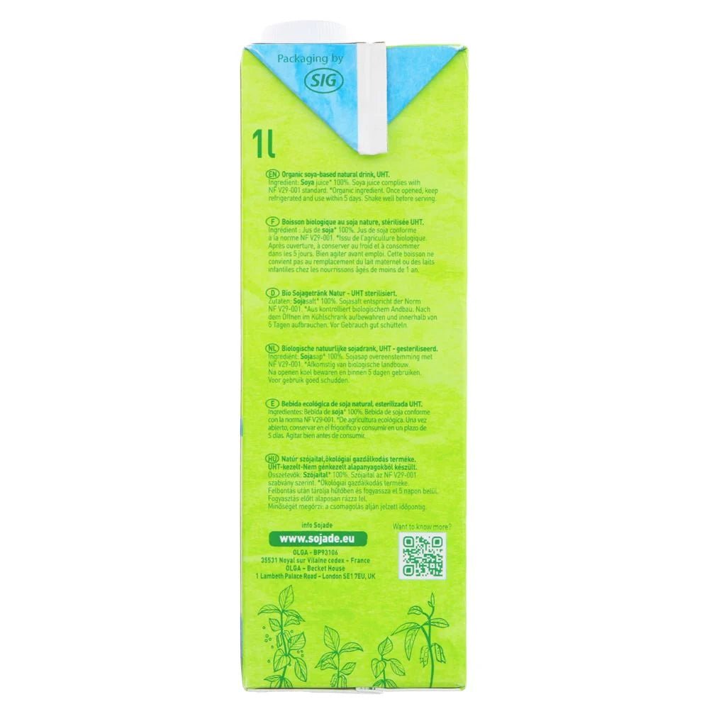 Organic Unsweetened Soya Drink 1000ml - Sojade - Soy Drinks - Sojade