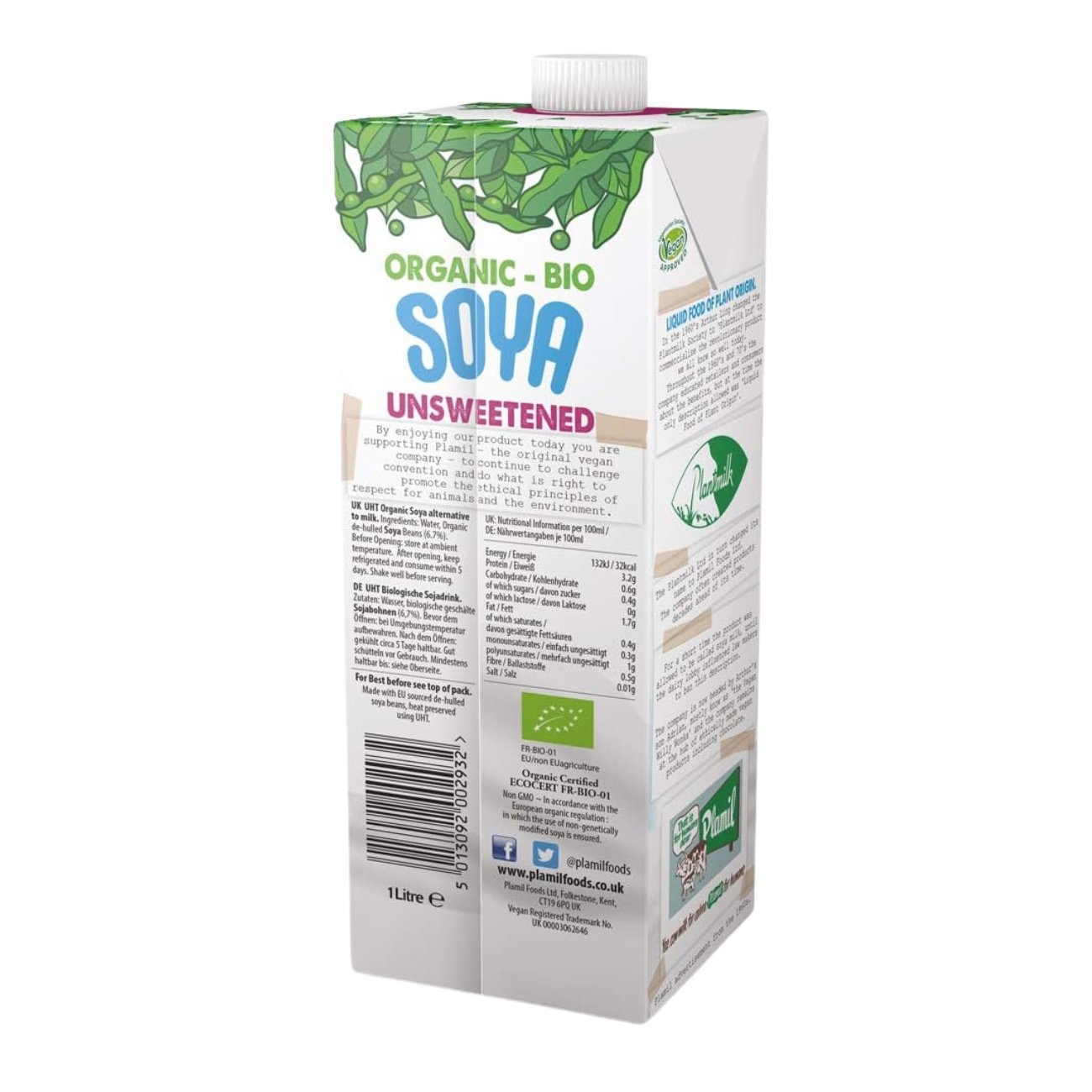 Organic Unsweetened Soya Milk 1L [BLACK FRIDAY] - Eco Natural Products - Plamil - Milk Alternative