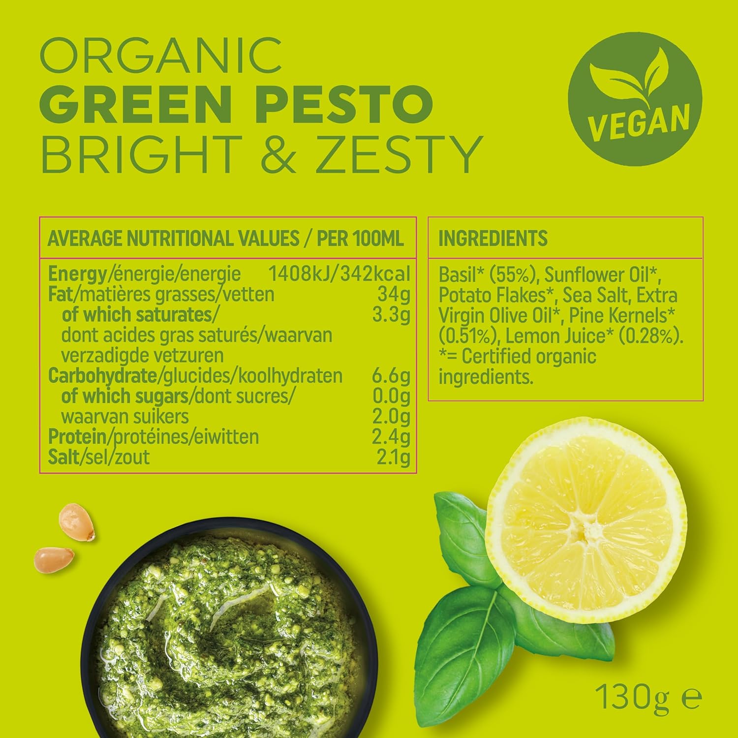 Organic Vegan Green Pesto 130g - Bonsan - Sauce - Eco Natural Products