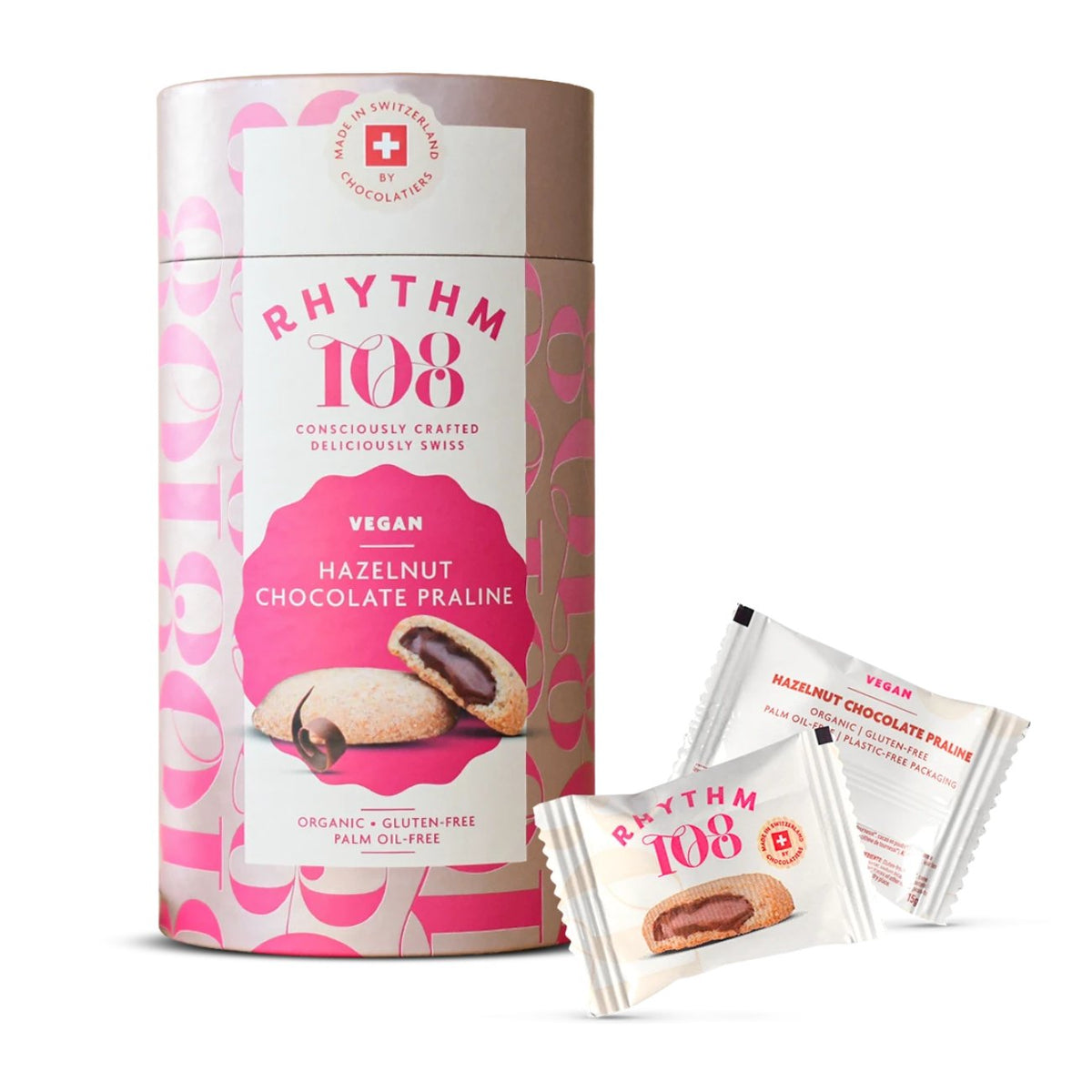 Organic Vegan Hazelnut Chocolate Praline Biscuit Gift Box 195g - Rhythm 108 - Chocolate gift - Eco Natural Products