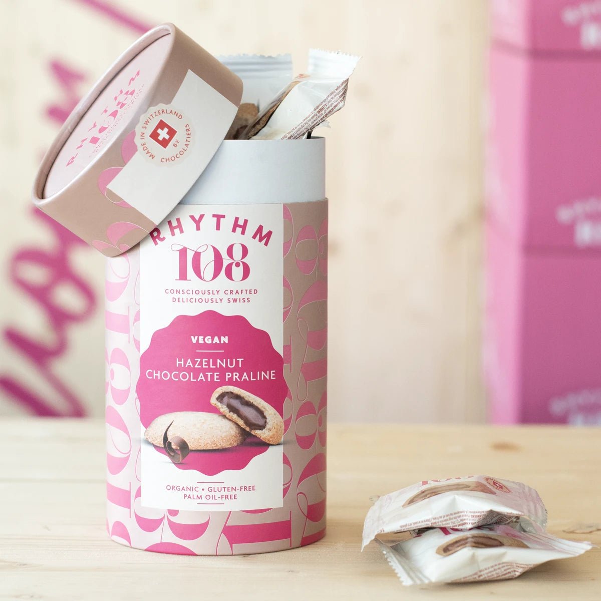 Organic Vegan Hazelnut Chocolate Praline Biscuit Gift Box 195g - Rhythm 108 - Chocolate gift - Eco Natural Products