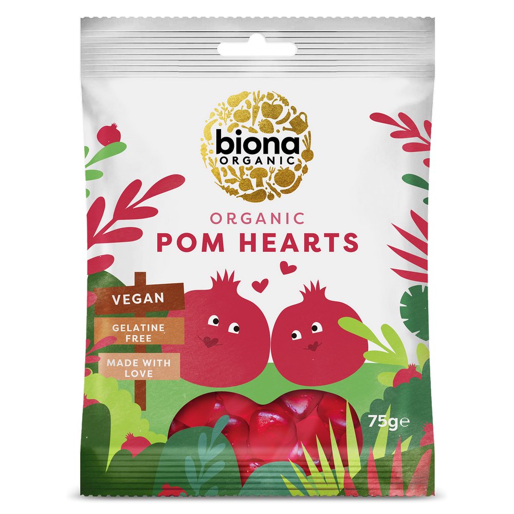 Organic Vegan Pomegranate Hearts 75g - Biona - Jelly - Eco Natural Products