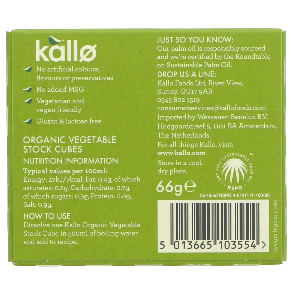 Organic Vegetable Stock 6 Cubes - Kallo - Stock Cubes - Eco Natural Products