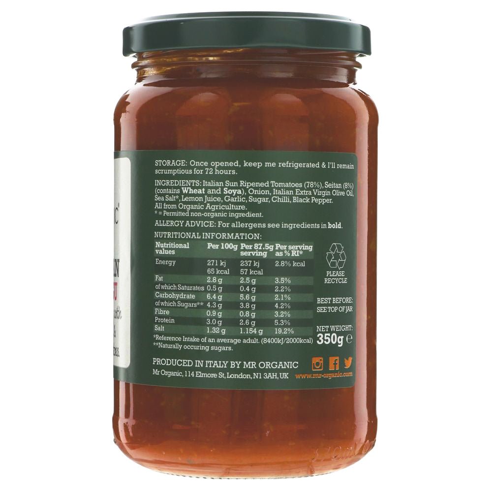 Organic Vegetarian Seitan Ragu 350g - Mr Organic - Pasta Sauce - Eco Natural Products