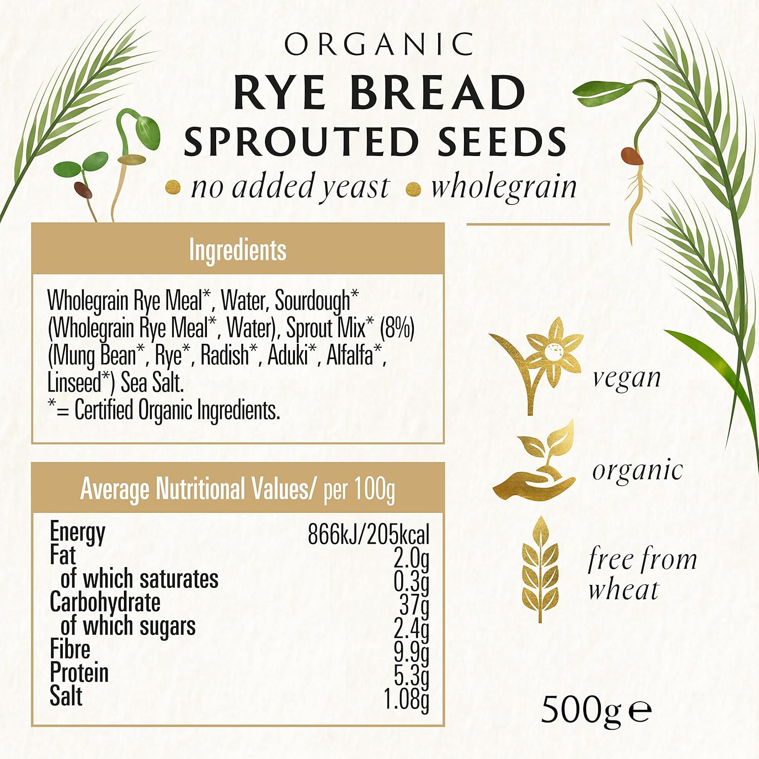 Organic Vitality Sprout Mix Rye Bread 500g - Biona - Breads & Buns - Eco Natural Products