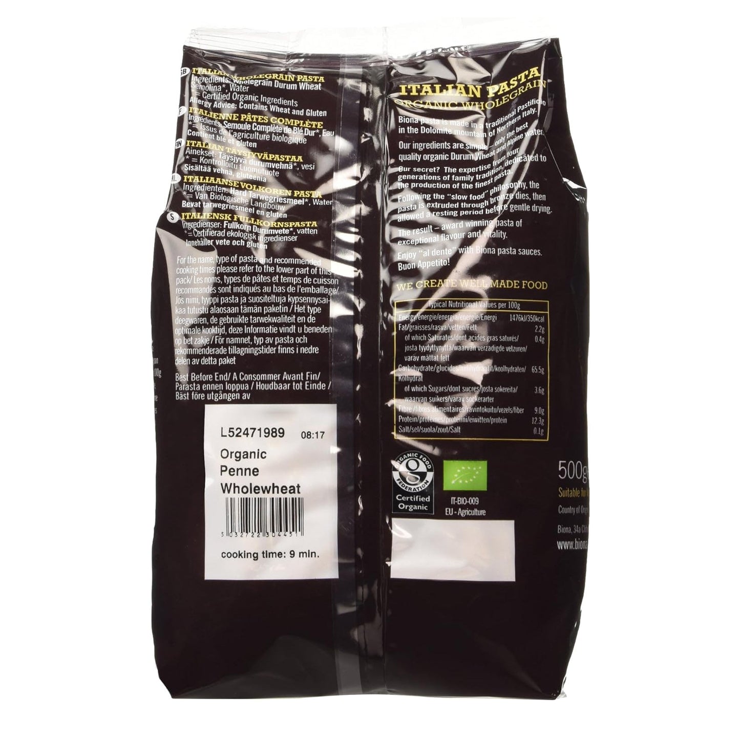 Organic Wholewheat Penne 500g - Biona - Pasta - Eco Natural Products