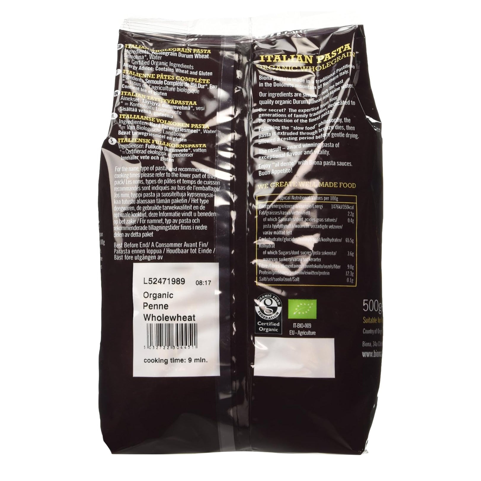 Organic Wholewheat Penne 500g - Biona - Pasta - Eco Natural Products