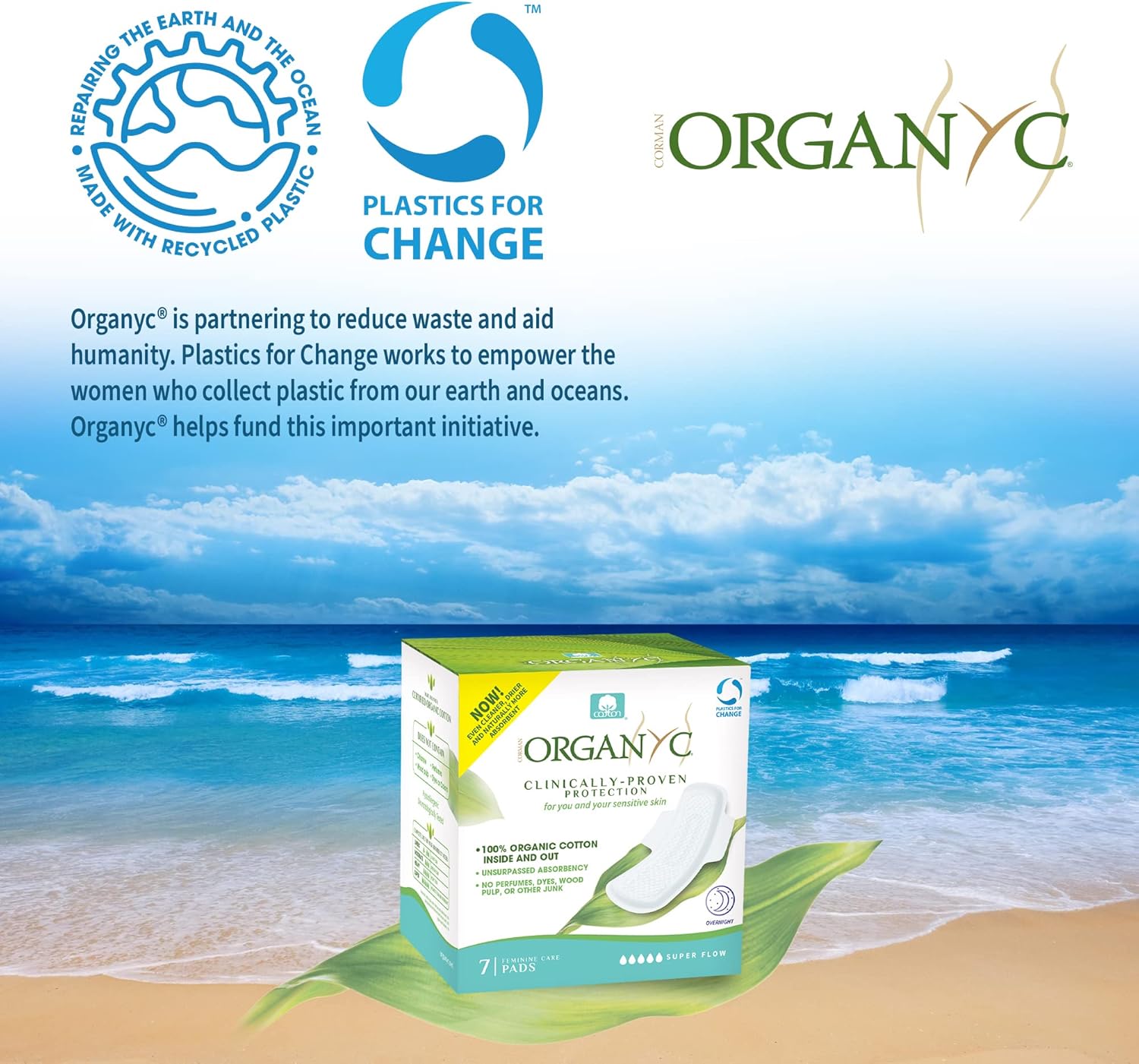 Organyc Organic Extra and Overnight Pads 7's - Organyc - Feminine Sanitary Supplies - Eco Natural Products