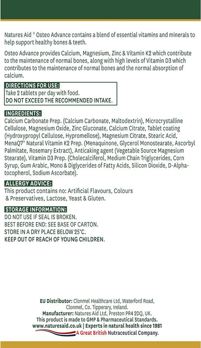 Osteo Advance 60 Tablets - Natures Aid - Vitamins & Supplements - Eco Natural Products