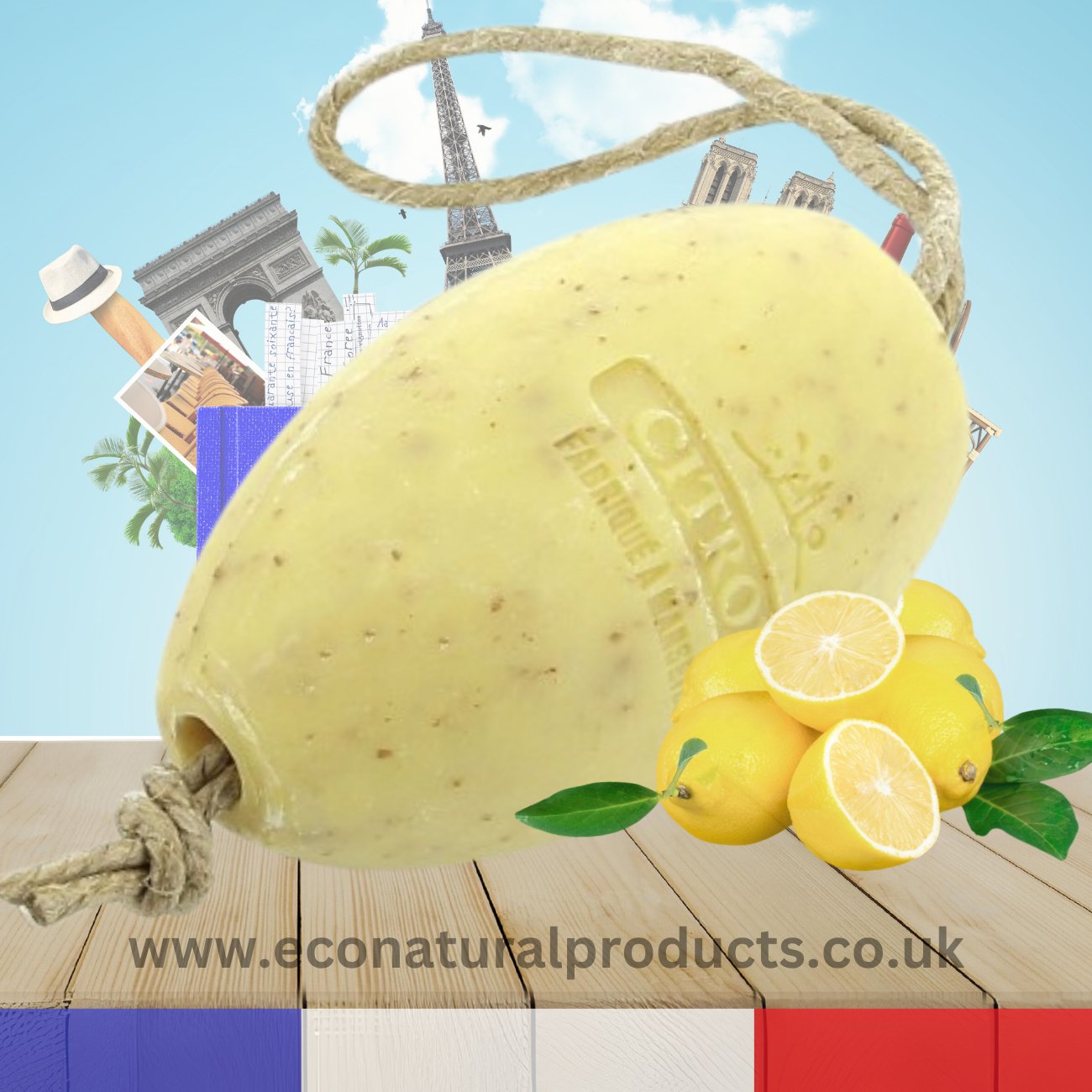 Oval Soap With Cord Citron Broye (Crushed Lemon) 240g - FouFour - Savon de Marseille - Soap - Eco Natural Products