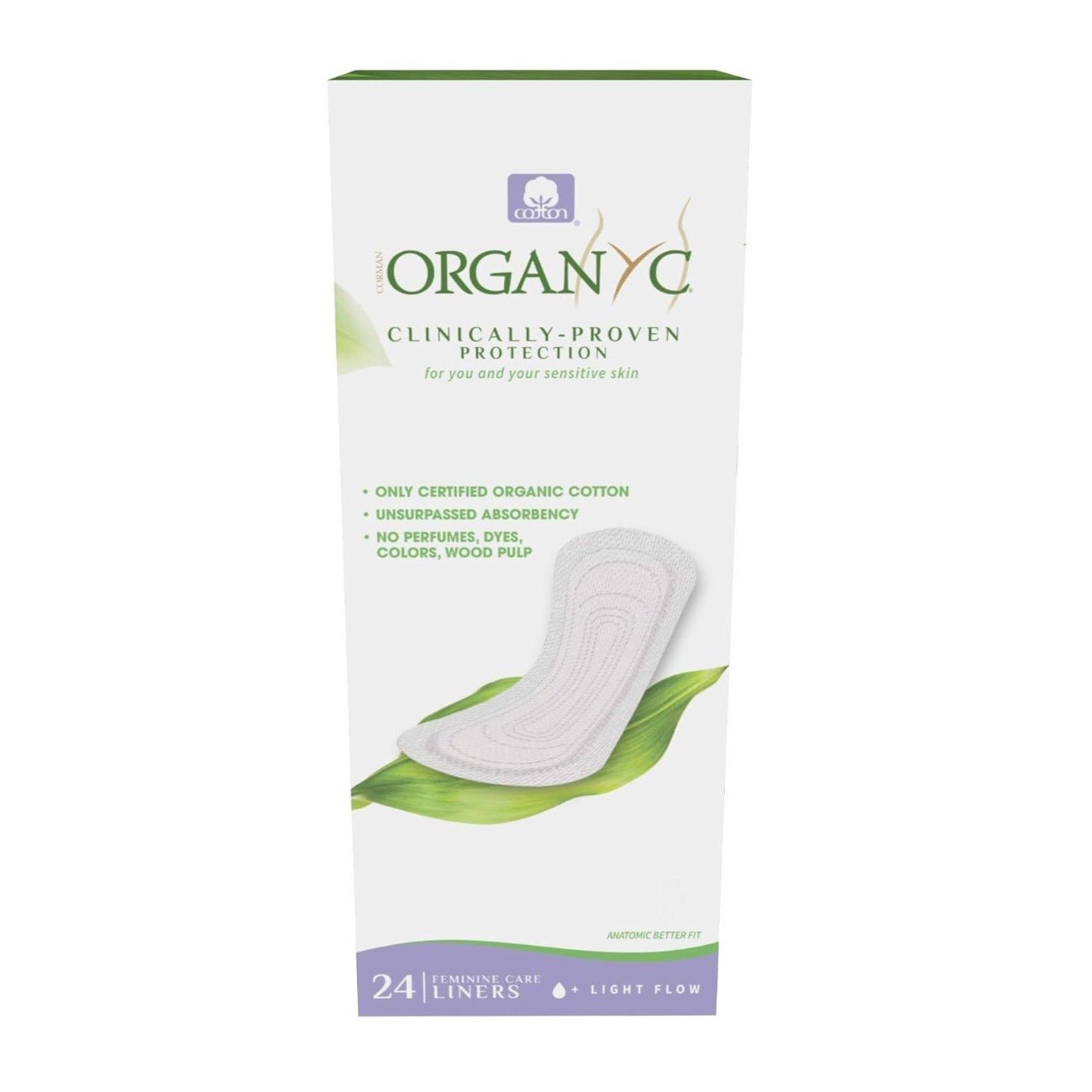 Panty Liners Flat Light Flow 24 per pack - Organyc - Feminine Sanitary Supplies - Eco Natural Products