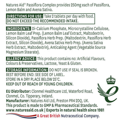 Passiflora Lemon Balm & Avena Sativa 60 Tablets - Natures Aid - Vitamins & Supplements - Eco Natural Products