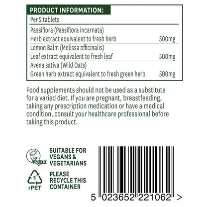 Passiflora Lemon Balm & Avena Sativa 60 Tablets - Natures Aid - Vitamins & Supplements - Eco Natural Products