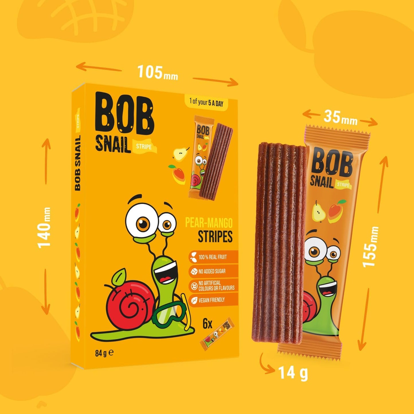 Pear - Mango Fruit Stripe 84g - Bob Snail - Fruit Snacks - Eco Natural Products