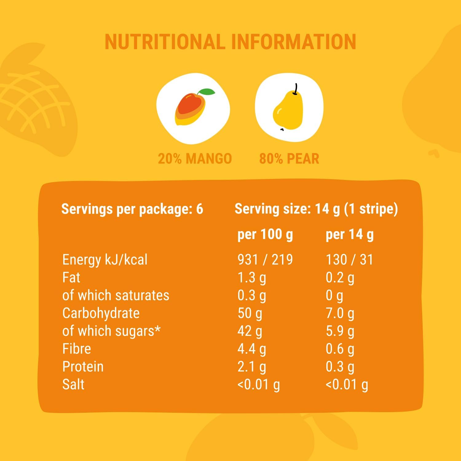 Pear - Mango Fruit Stripe 84g - Bob Snail - Fruit Snacks - Eco Natural Products