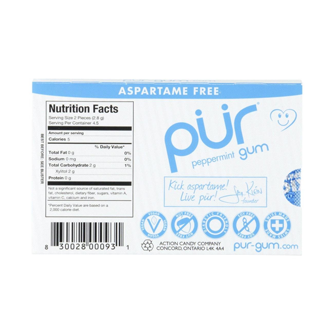 Peppermint Gum Blister Pack 9 Pieces - Pur - Gum - Eco Natural Products