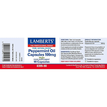 Peppermint Oil Capsules 100mg 90 capsules - Lamberts - Food Supplement - Eco Natural Products