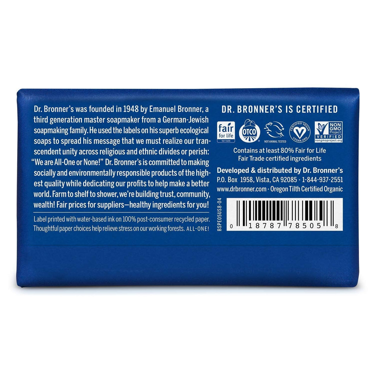 Peppermint Pure - Castile Bar Soap 140g - Dr. Bronner - Bar Soap - Eco Natural Products