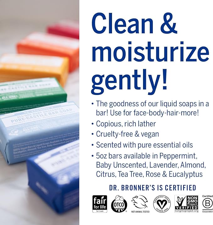 Peppermint Pure - Castile Bar Soap 140g - Dr. Bronner - Bar Soap - Eco Natural Products