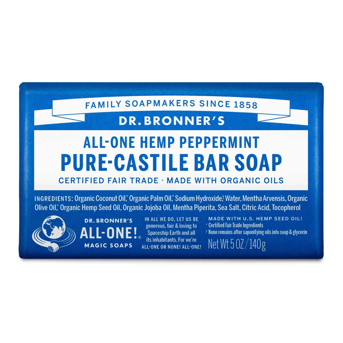 Peppermint Pure - Castile Bar Soap 140g - Dr. Bronner - Bar Soap - Eco Natural Products