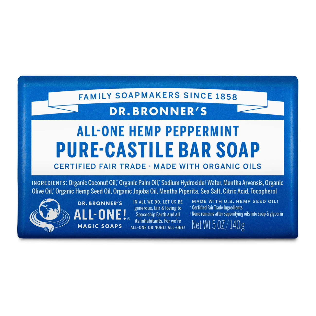 Peppermint Pure - Castile Bar Soap 140g - Dr. Bronner - Bar Soap - Eco Natural Products