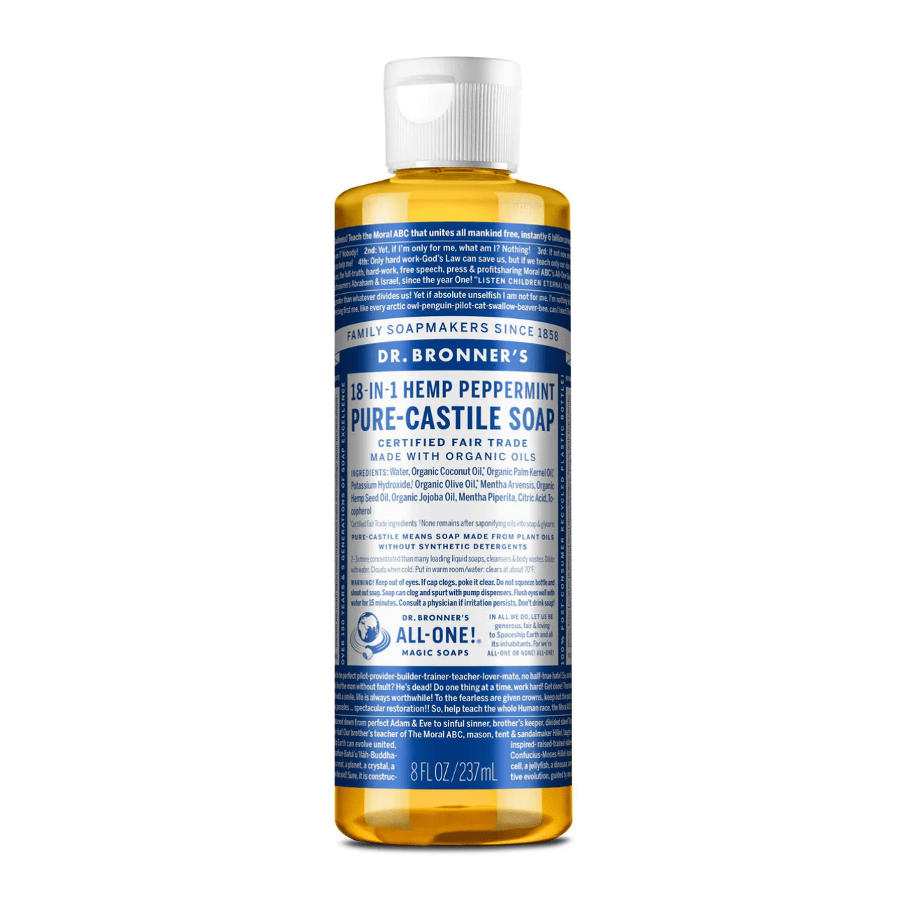 Peppermint Pure - Castile Liquid Soap 237ml - Eco Natural Products - Dr. Bronner - Liquid Soap