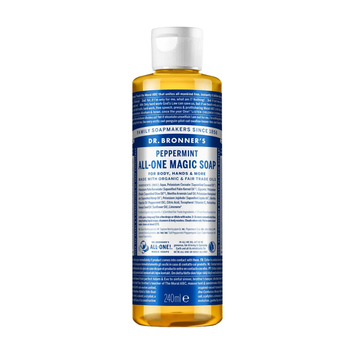 Peppermint Pure - Castile Liquid Soap 240ml - Dr. Bronner - Liquid Hand Soap - Dr. Bronner