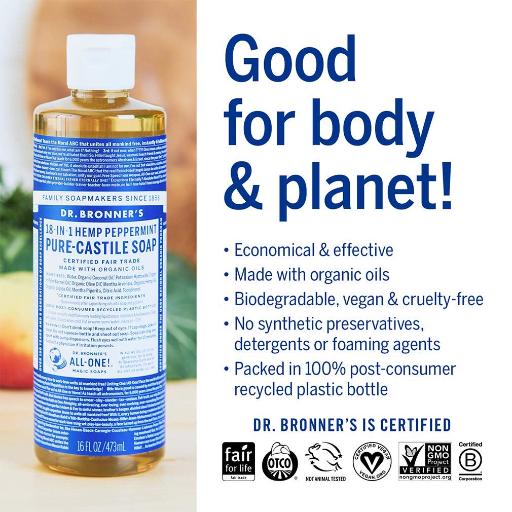 Peppermint Pure - Castile Liquid Soap 473ml - Dr. Bronner - Liquid Soap - Eco Natural Products