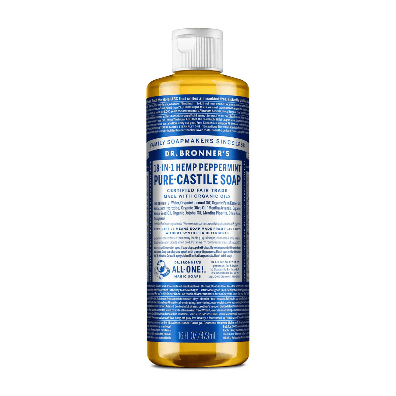 Peppermint Pure - Castile Liquid Soap 473ml - Eco Natural Products - Dr. Bronner - Liquid Soap