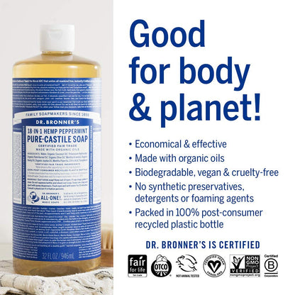Peppermint Pure - Castile Liquid Soap 946ml - Dr. Bronner - Liquid Soap - Eco Natural Products