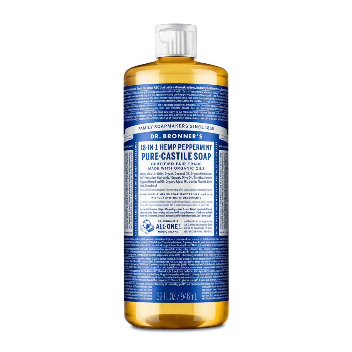 Peppermint Pure - Castile Liquid Soap 946ml - Dr. Bronner - Liquid Soap - Eco Natural Products