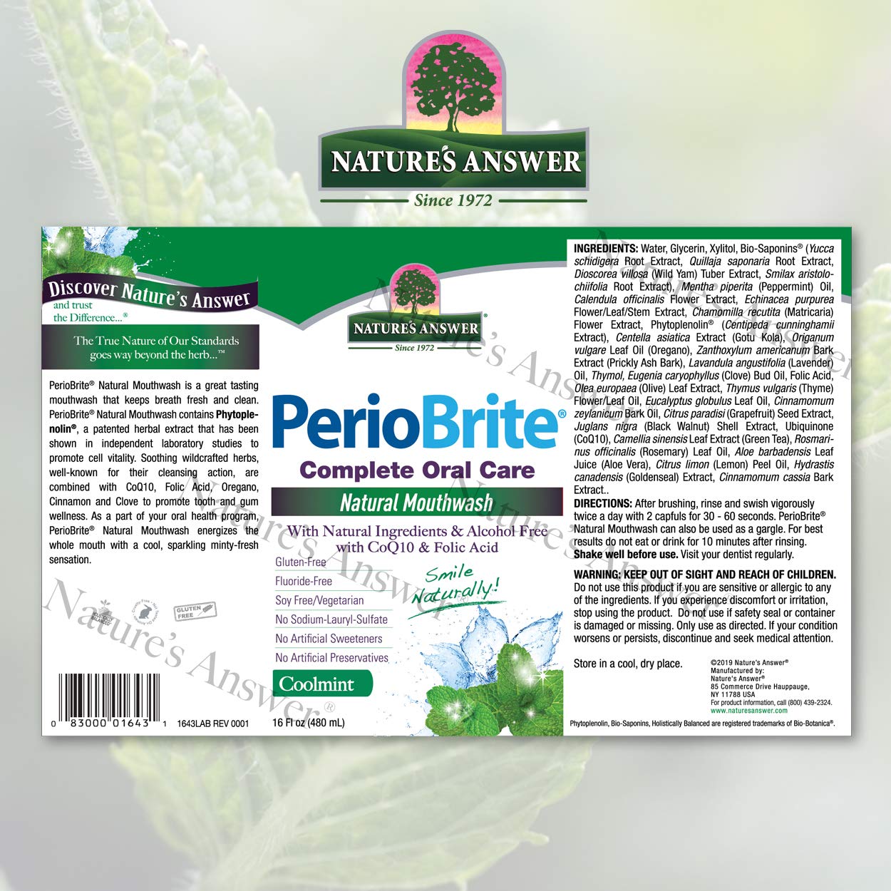PerioBrite Mouthwash Alcohol Free 480ml - Nature's Answer - Mouthwash - Eco Natural Products