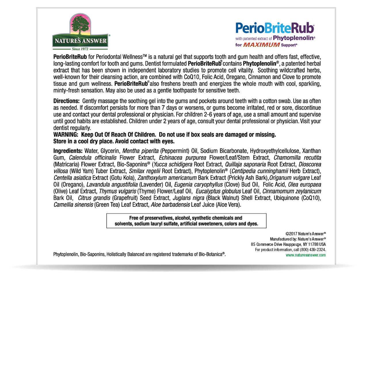 PerioBrite Mouthwash Alcohol Free 480ml - Nature's Answer - Mouthwash - Eco Natural Products