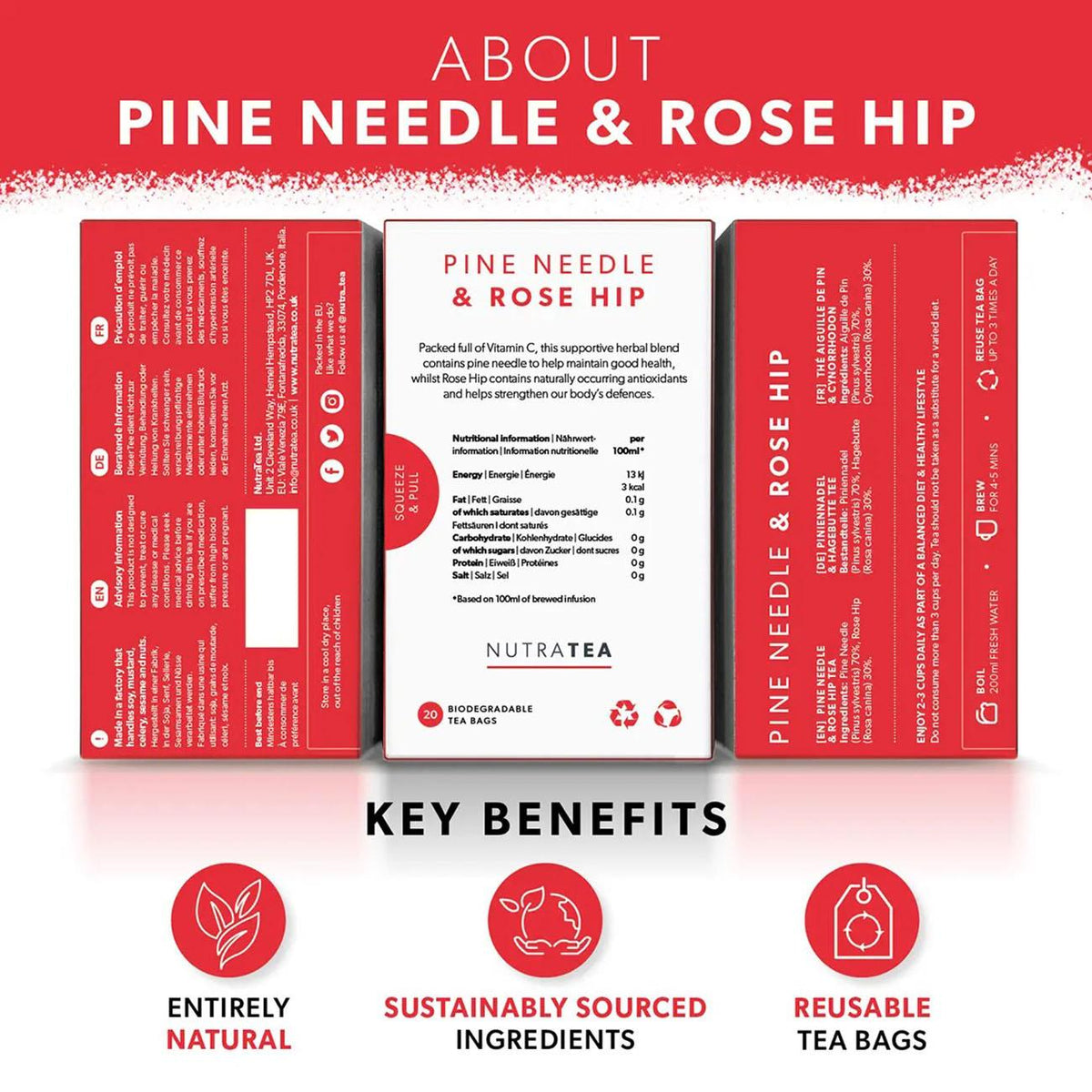 Pine Needle & Rose Hip Herbal Tea 20 Bags - NutraTea - Herbal Tea - NutraTea