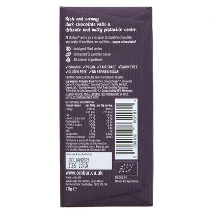 Pistachio Centres Chocolate Bar 70g - Ombar - Chocolate Bar - Eco Natural Products