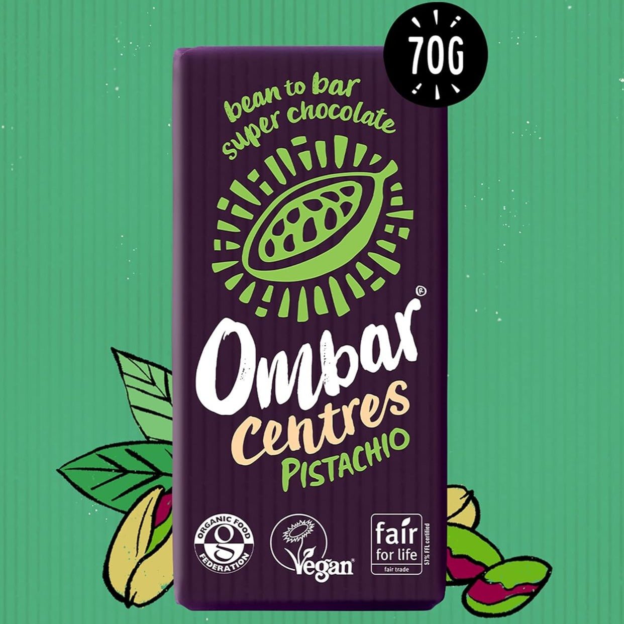 Pistachio Centres Chocolate Bar 70g [BLACK FRIDAY] - Eco Natural Products - Ombar - Chocolate Bar