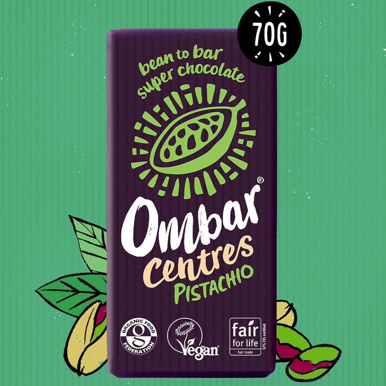 Pistachio Centres Chocolate Bar 70g - Ombar - Chocolate Bar - Eco Natural Products