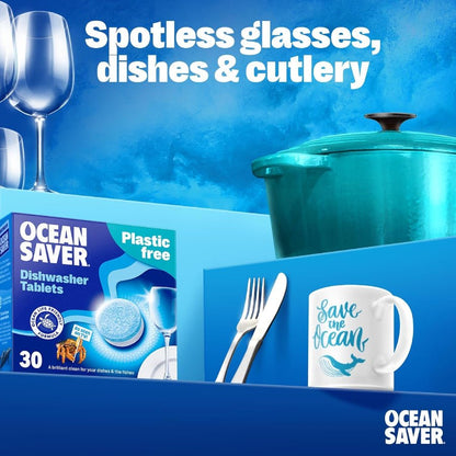 Plastic Free Eco Dishwasher Tablets 30's - Ocean Saver - Dish Detergent & Soap - Eco Natural Products