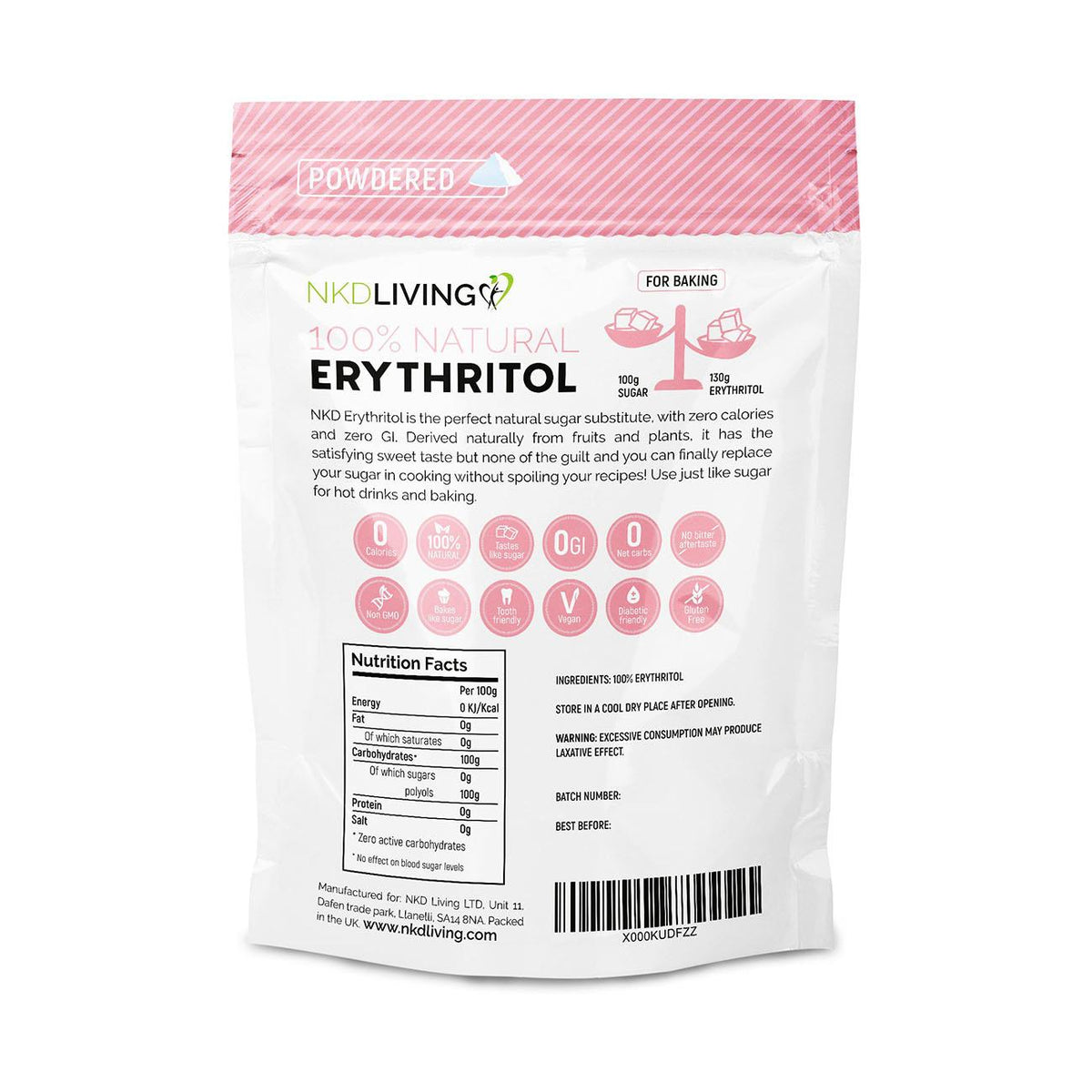 Powdered Erythritol 1kg - NKD Living - Sugar Substitute - Eco Natural Products
