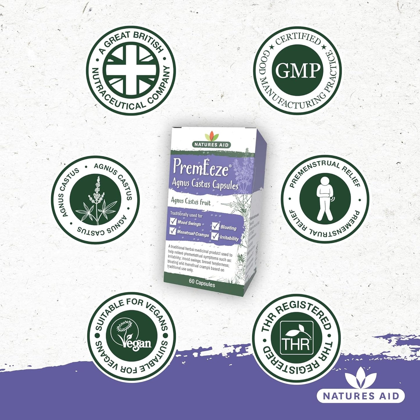 PremEeze Agnus Cactus 400mg 60 Capsules - Natures Aid - Vitamins & Supplements - Eco Natural Products