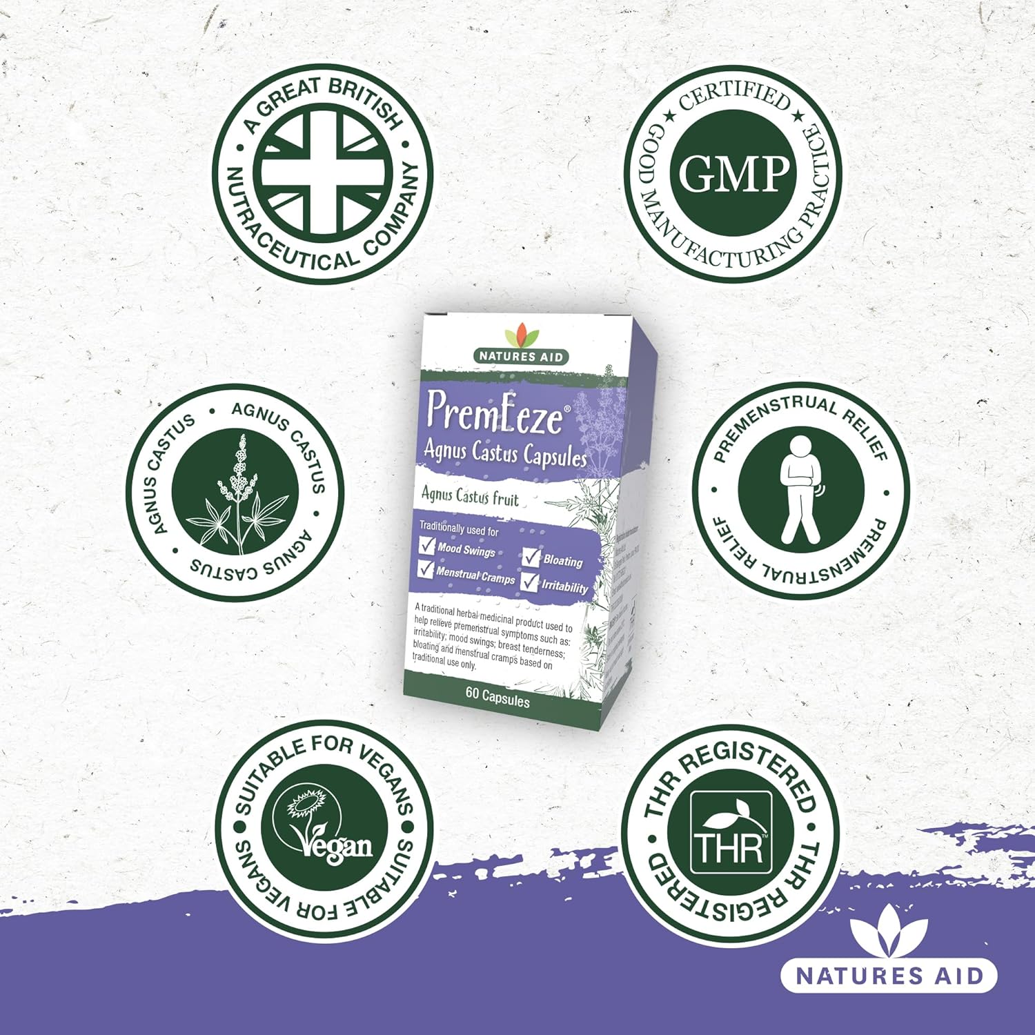 PremEeze Agnus Cactus 400mg 60 Capsules - Natures Aid - Vitamins & Supplements - Eco Natural Products