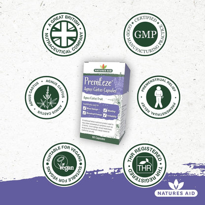 PremEeze Agnus Cactus 400mg 60 Capsules - Natures Aid - Vitamins & Supplements - Eco Natural Products