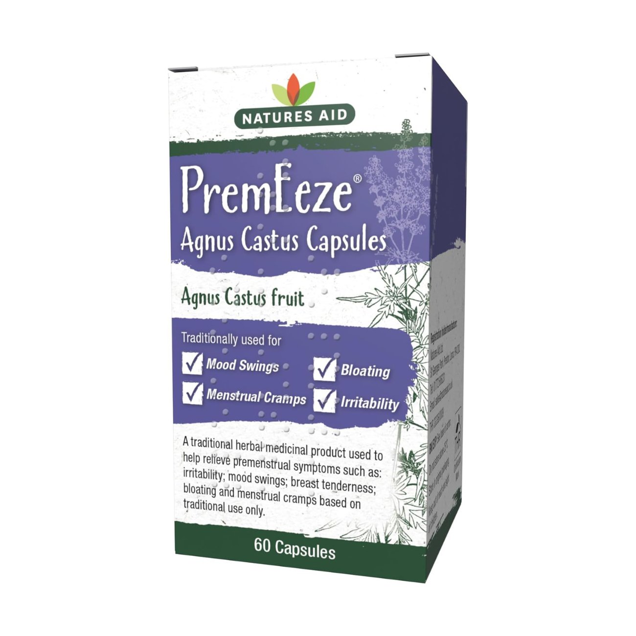 PremEeze Agnus Cactus 400mg 60 Capsules - Natures Aid - Vitamins & Supplements - Eco Natural Products