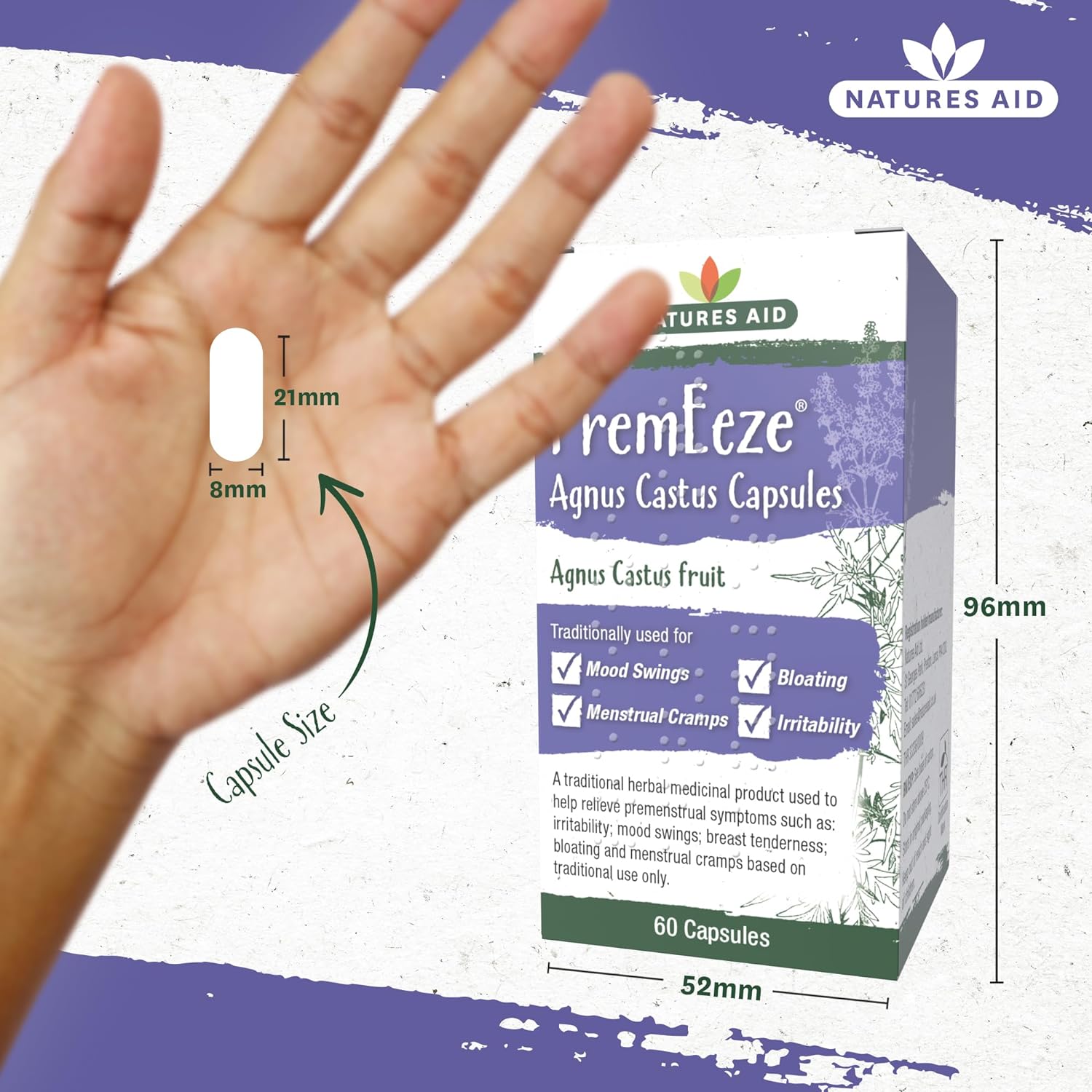 PremEeze Agnus Cactus 400mg 60 Capsules - Natures Aid - Vitamins & Supplements - Eco Natural Products