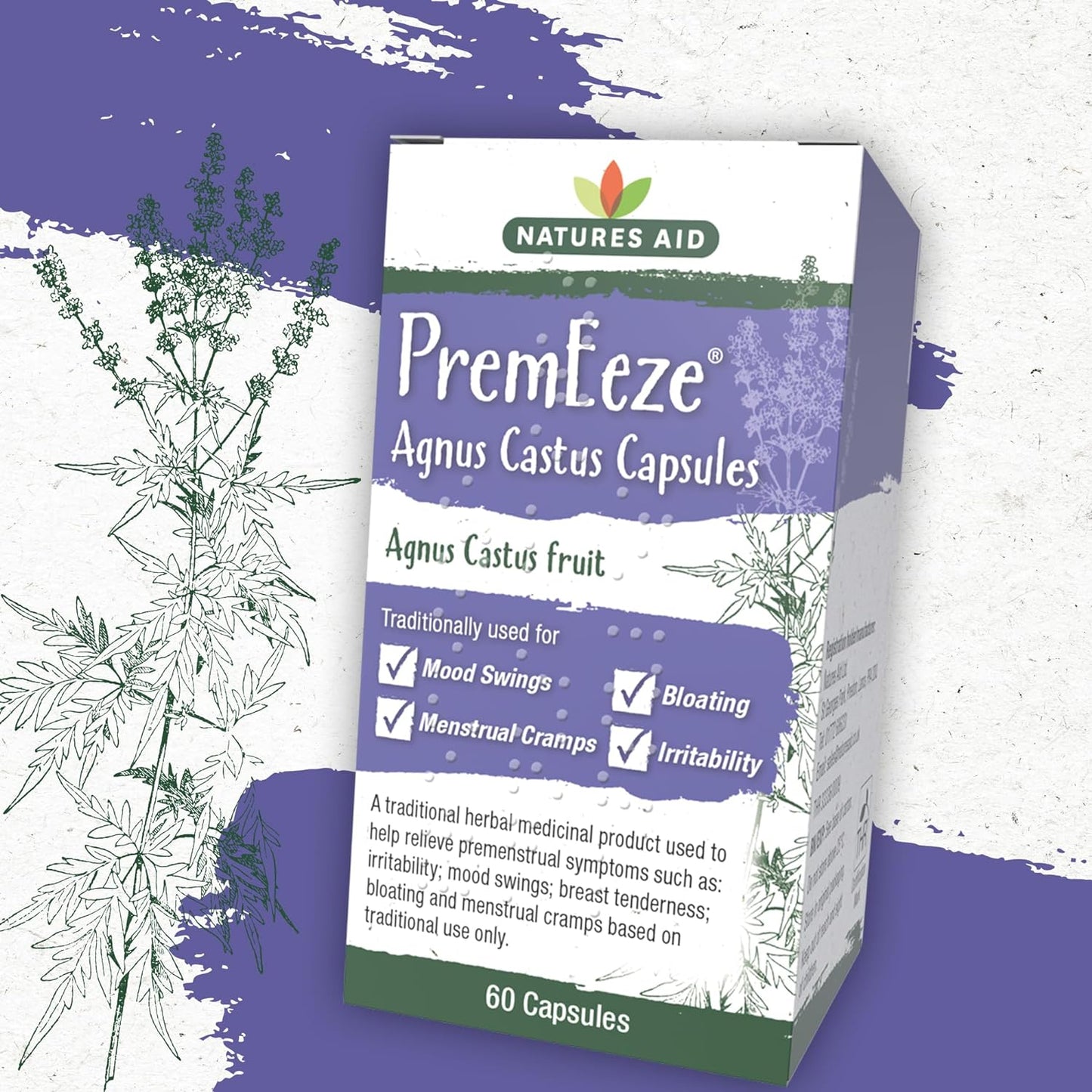 PremEeze Agnus Cactus 400mg 60 Capsules - Natures Aid - Vitamins & Supplements - Eco Natural Products