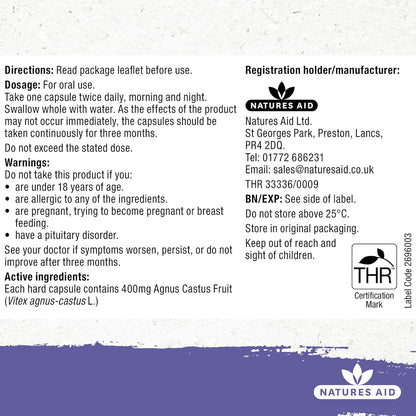 PremEeze Agnus Cactus 400mg 60 Capsules - Natures Aid - Vitamins & Supplements - Eco Natural Products