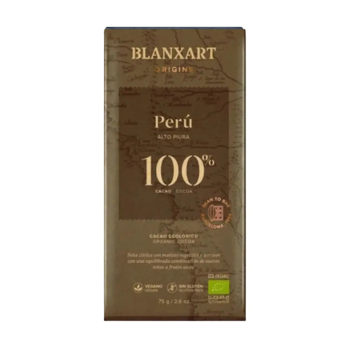 Premium Chocolate Bar 100% Peru Organic & Vegan 75g - Blanxart - Chocolate Bar - Blanxart