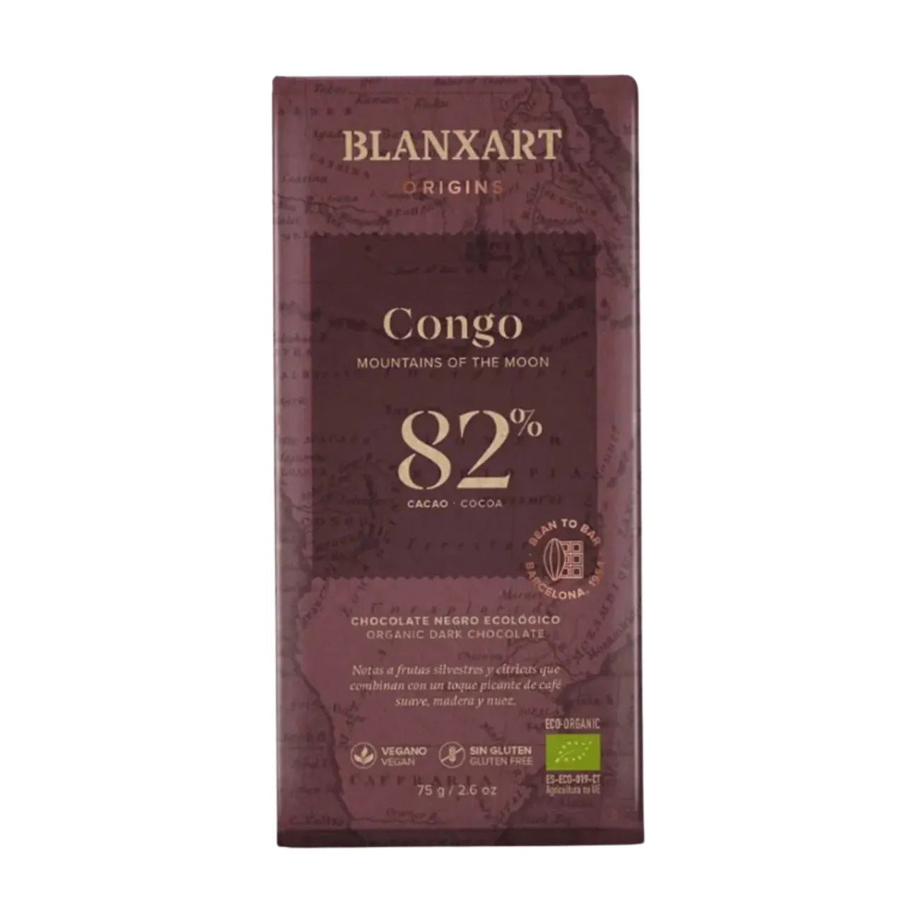 Premium Chocolate Bar 82% Congo Organic & Vegan 75g - Blanxart - Chocolate Bar - Blanxart