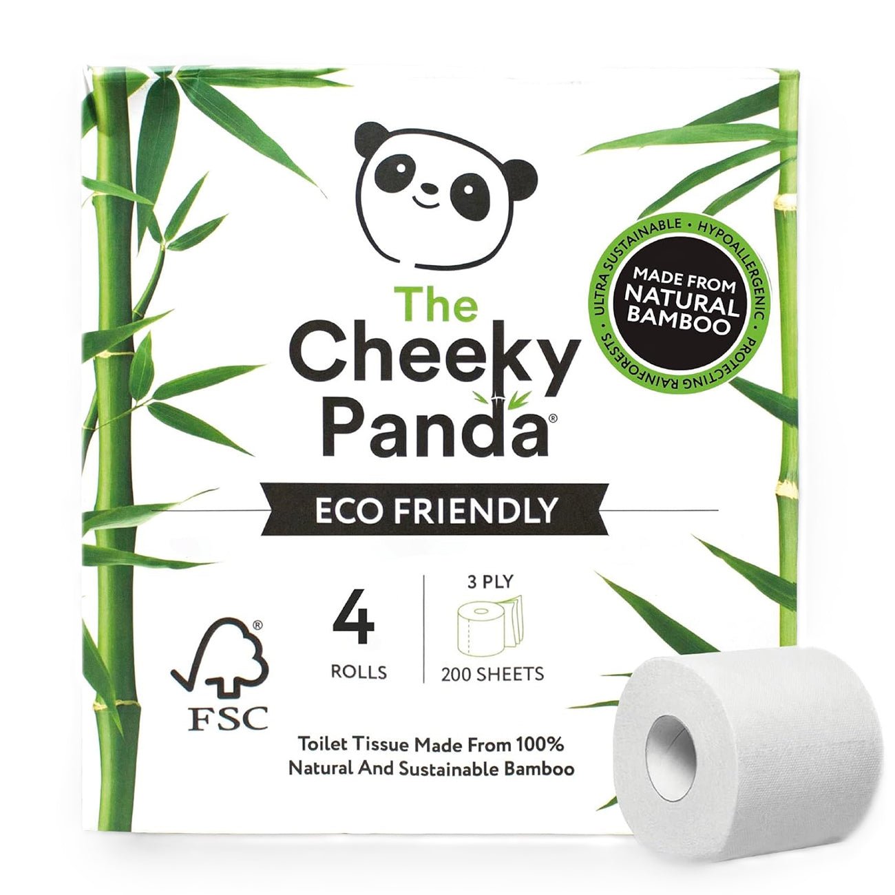 Premium Ultra Sustainable Bamboo Toilet Paper 4 Rolls - Cheeky Panda - Toilet Paper - Eco Natural Products