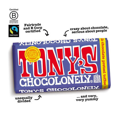 Pretzel Toffee Dark Milk Chocolate Bar 180g - Tony's Chocolonely - Chocolate Bar - Eco Natural Products